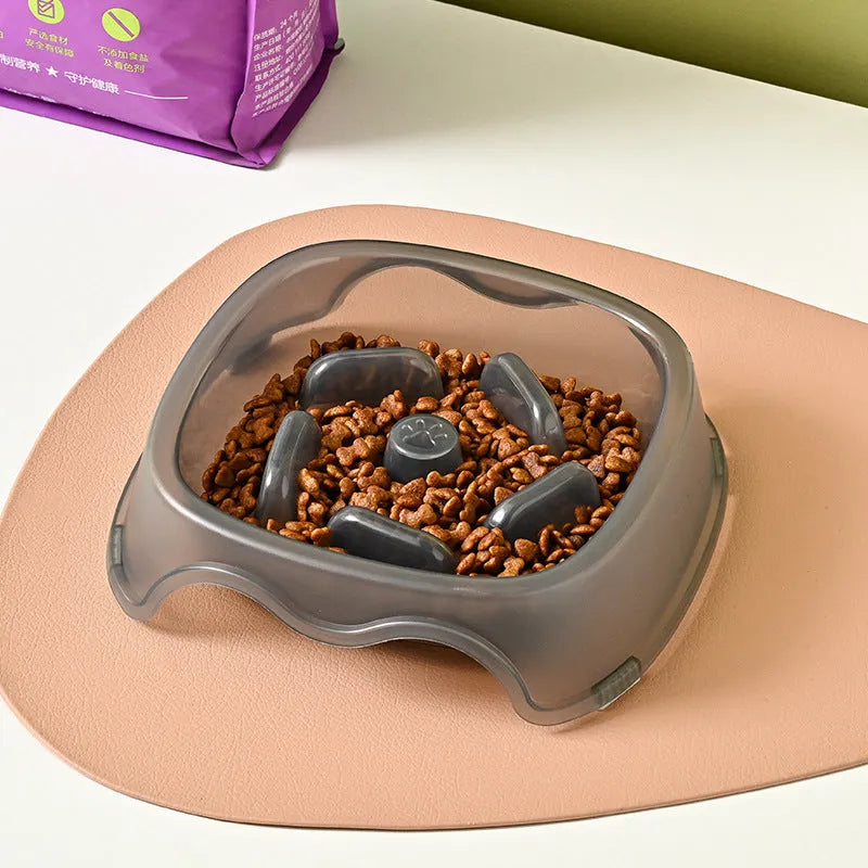 Slow feeder anti-choking dog bowl with maze pattern in blue, grey, green, or orange colour options
