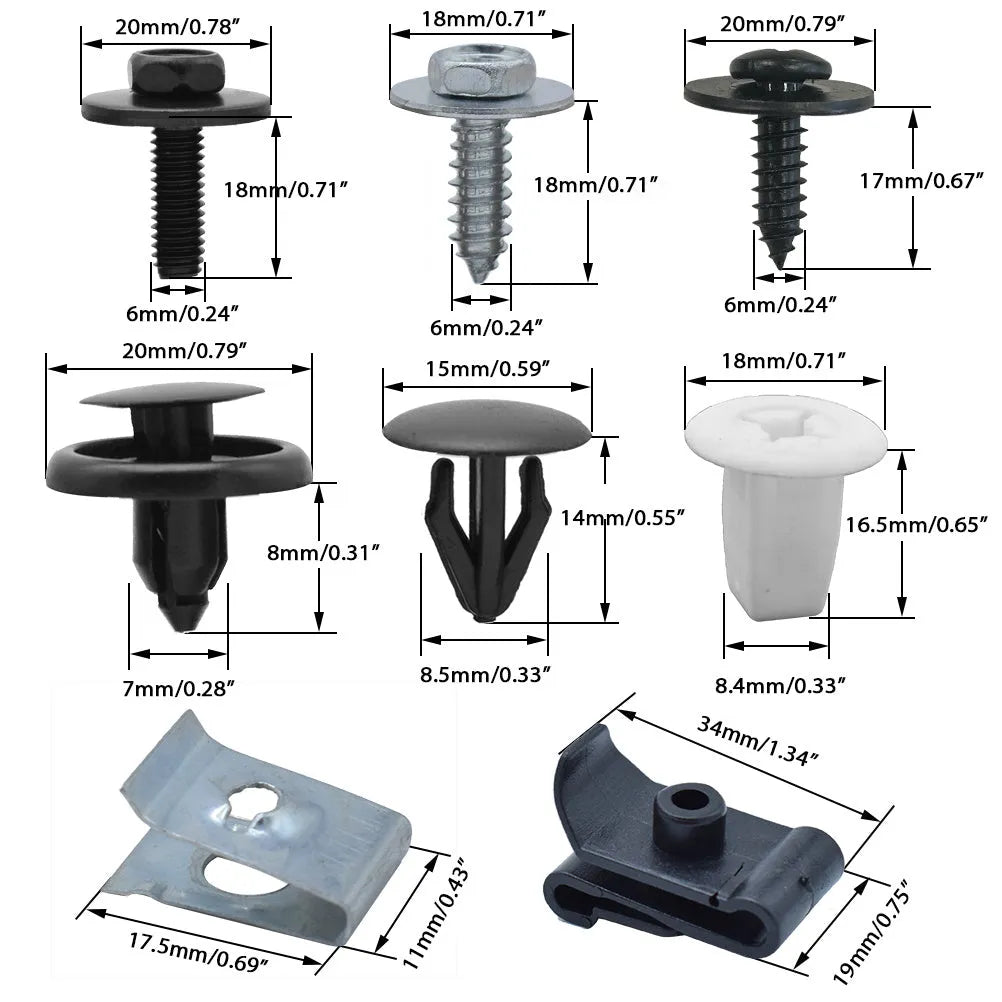 50 black plastic push-type screw rivets for GM car bumper mudguard and splash cover trim fasteners
