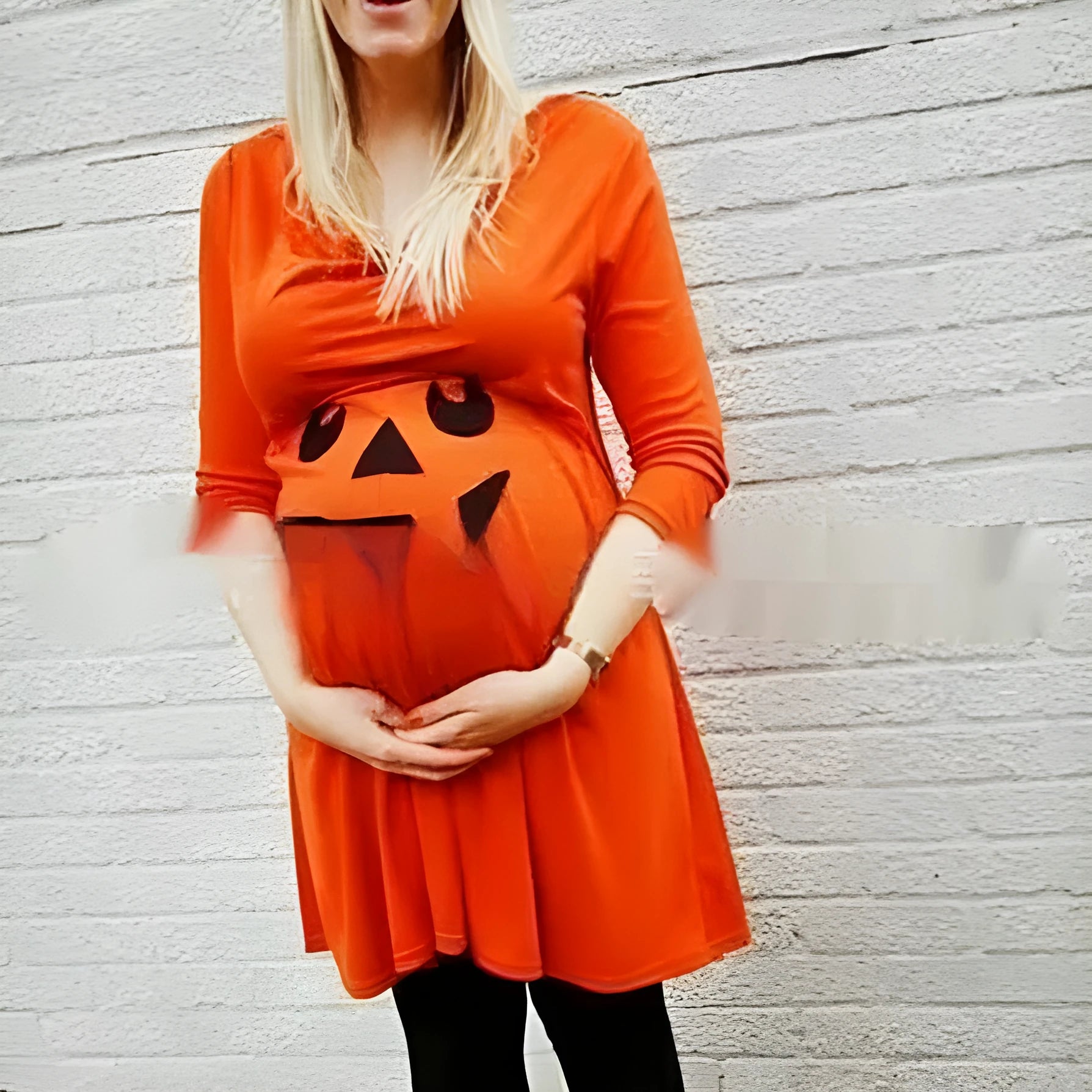 Orange cotton maternity dress on a hanger, sizes S to 5XL