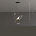 Tall, linear modern magpie bird chandelier with zinc alloy frame and acrylic details, hanging at 150cm.