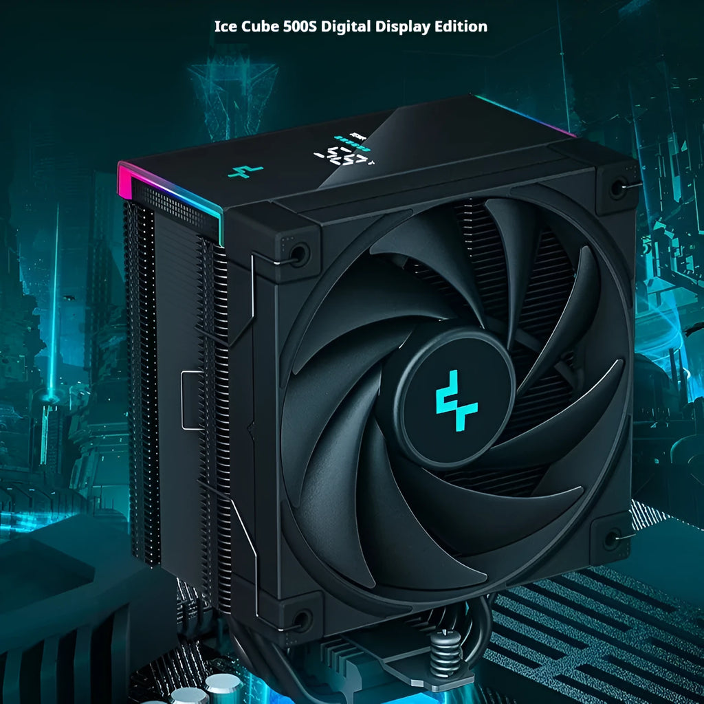 Twin tower CPU air cooler with digital display and copper-aluminium construction