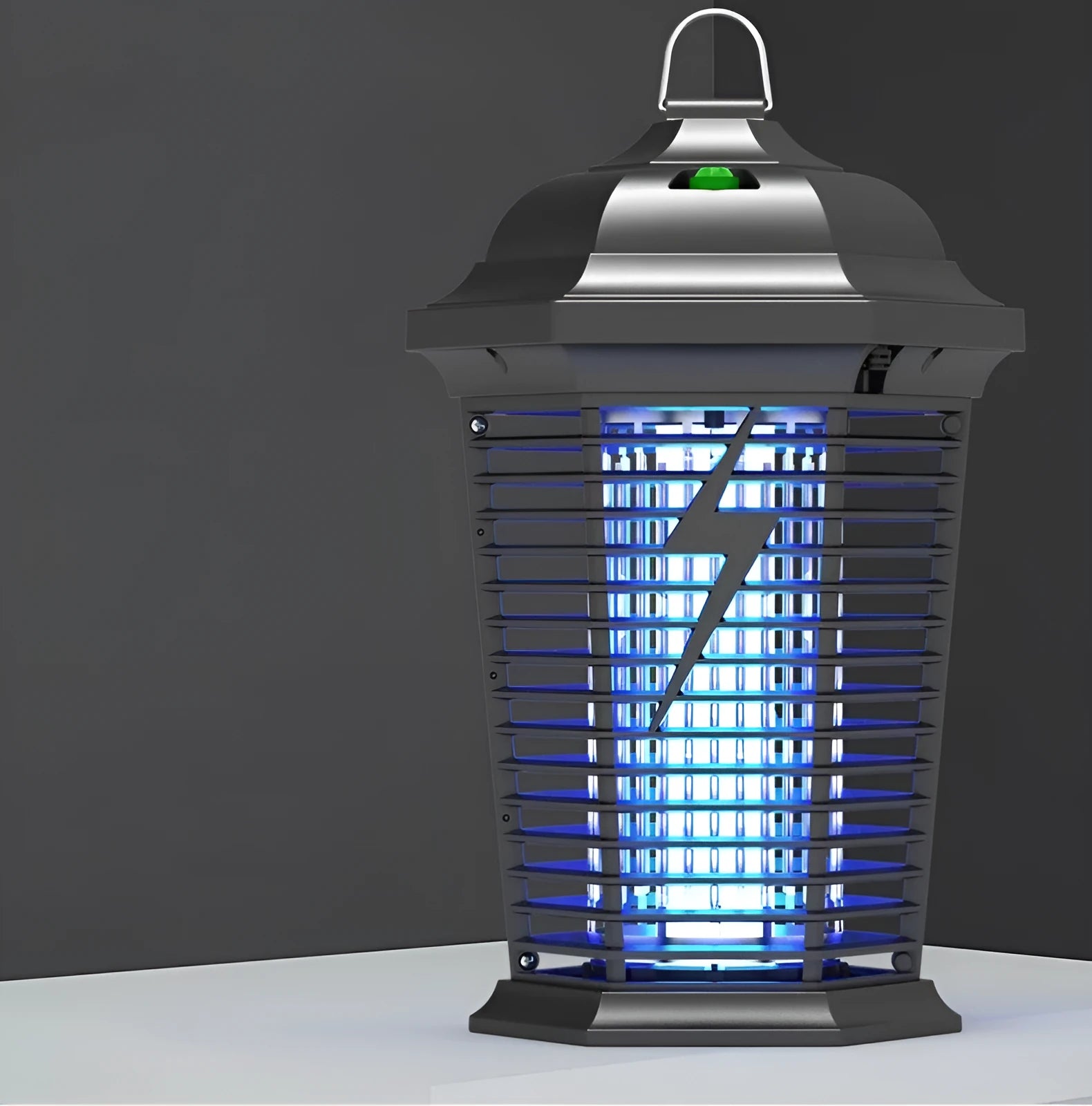 Black outdoor mosquito catcher with UV light and electric shock grid for large garden areas