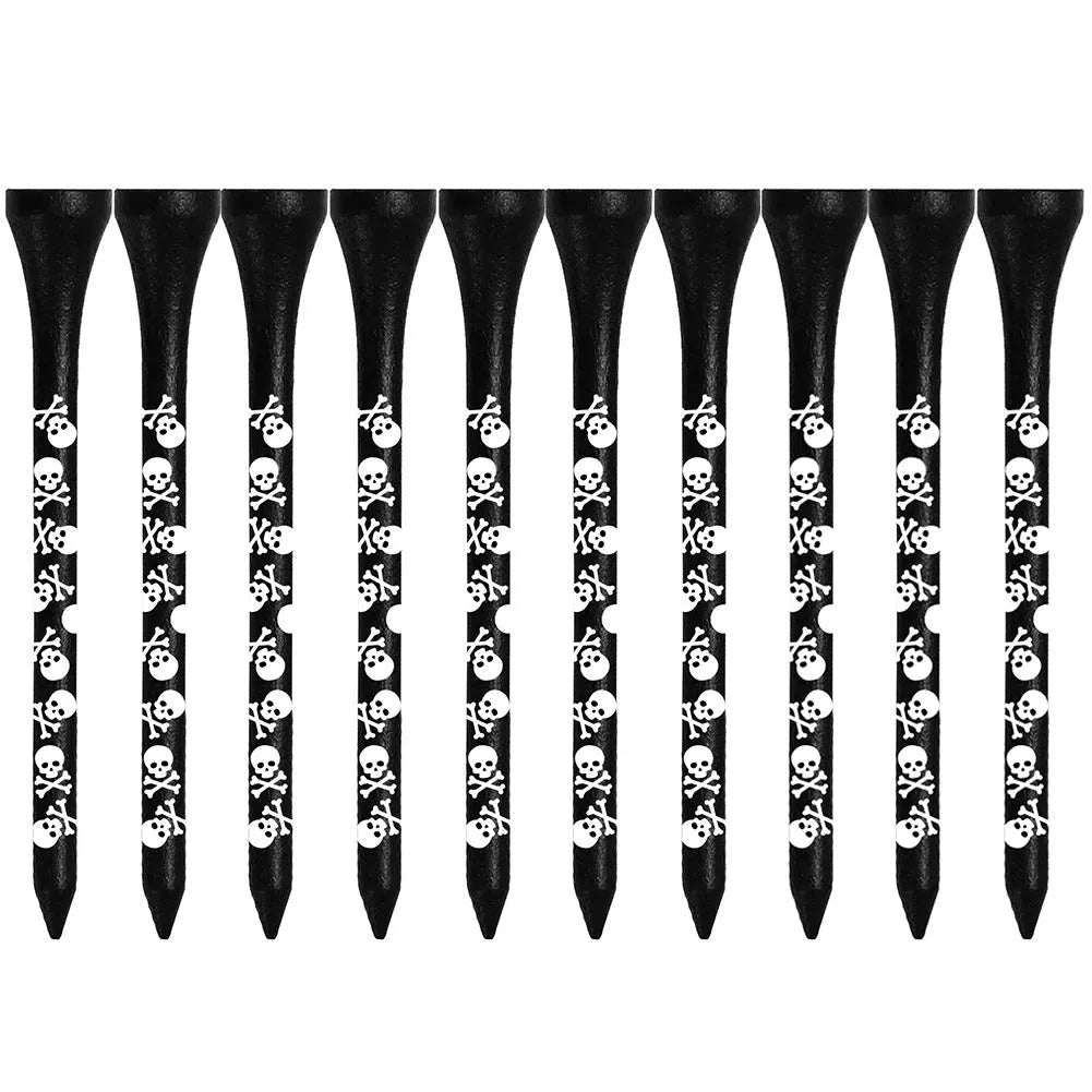 Black skull print bamboo golf spike dowel pins in 70mm and 83mm sizes