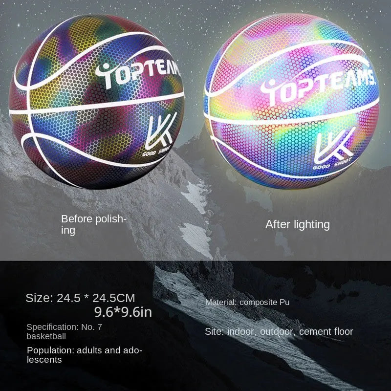 Holographic luminous reflective basketball No. 7 size with glow properties