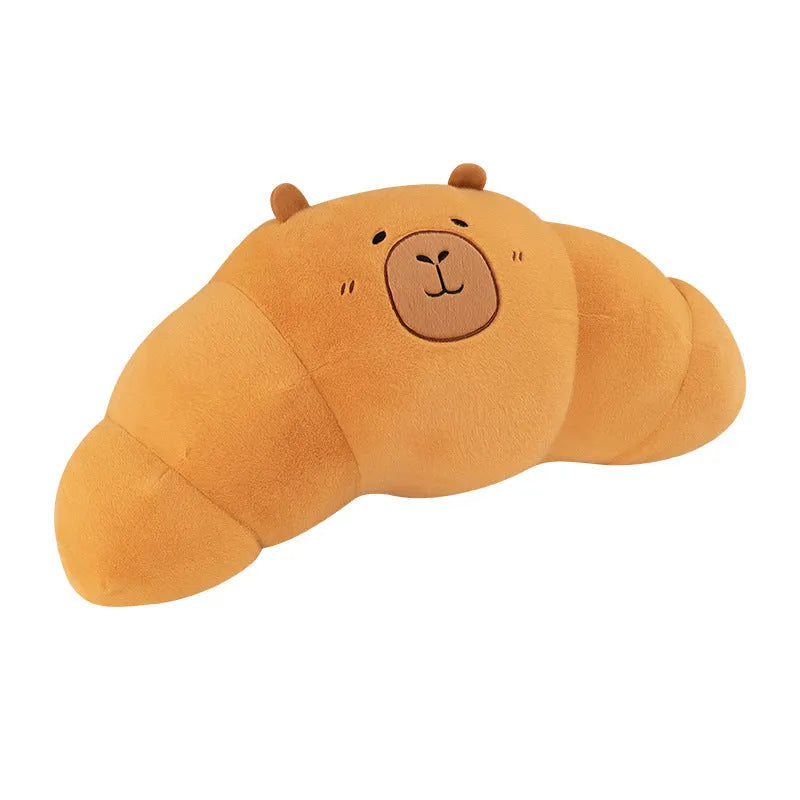 Capybara croissant French stick plush toy in mink velvet, available in sizes from 50cm to 100cm