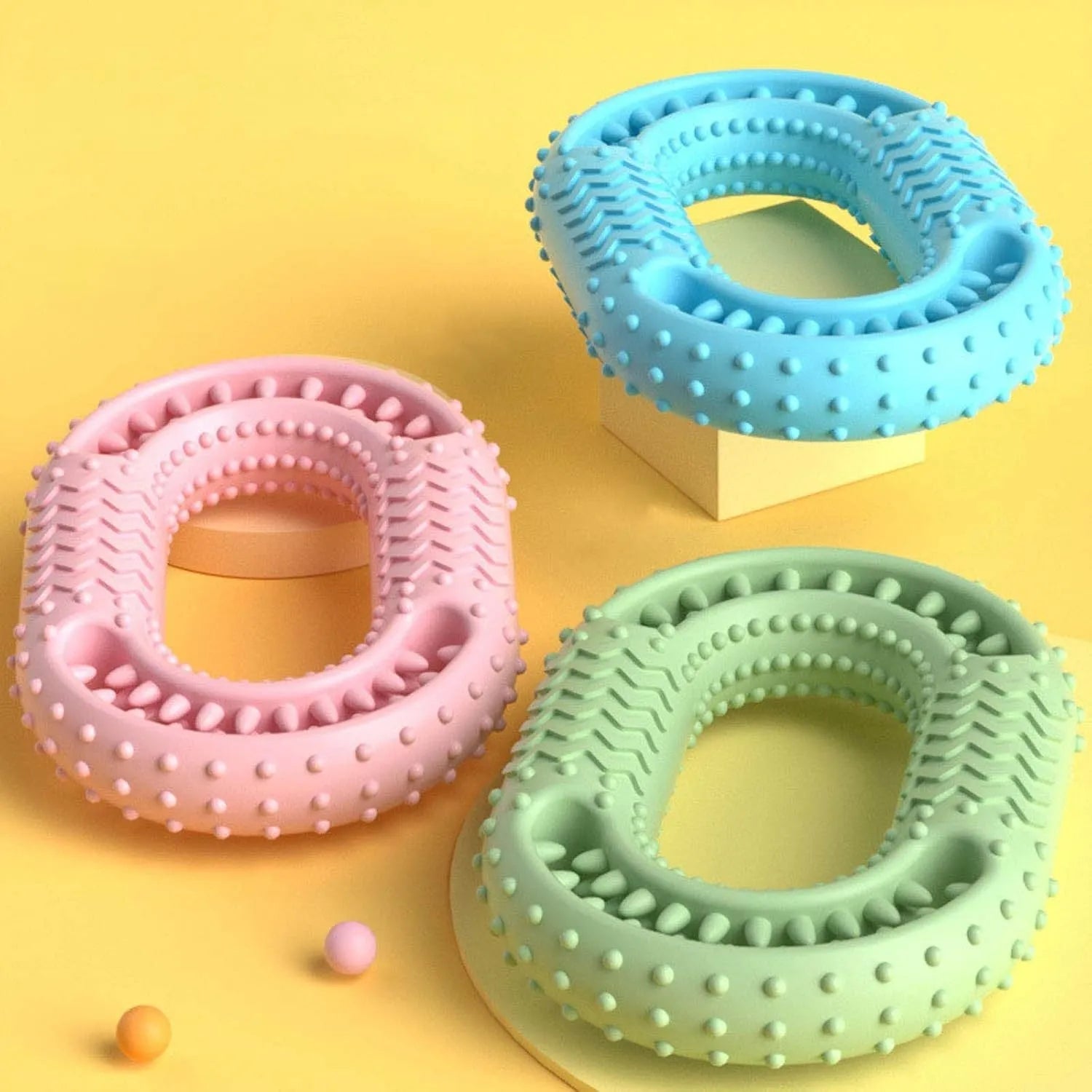 Blue O-ring shaped resistant dog chew toy for aggressive chewers on white background