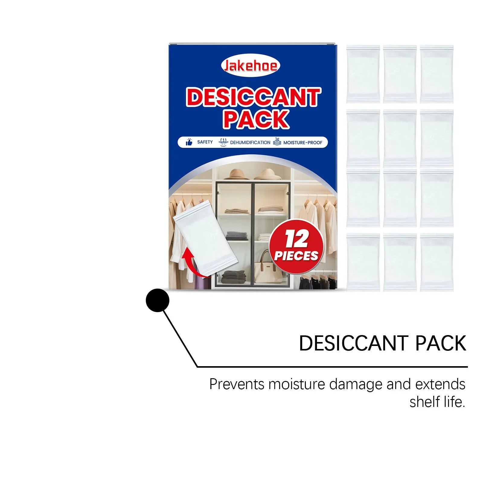 Pack of 12 white calcium chloride desiccant units for household moisture control