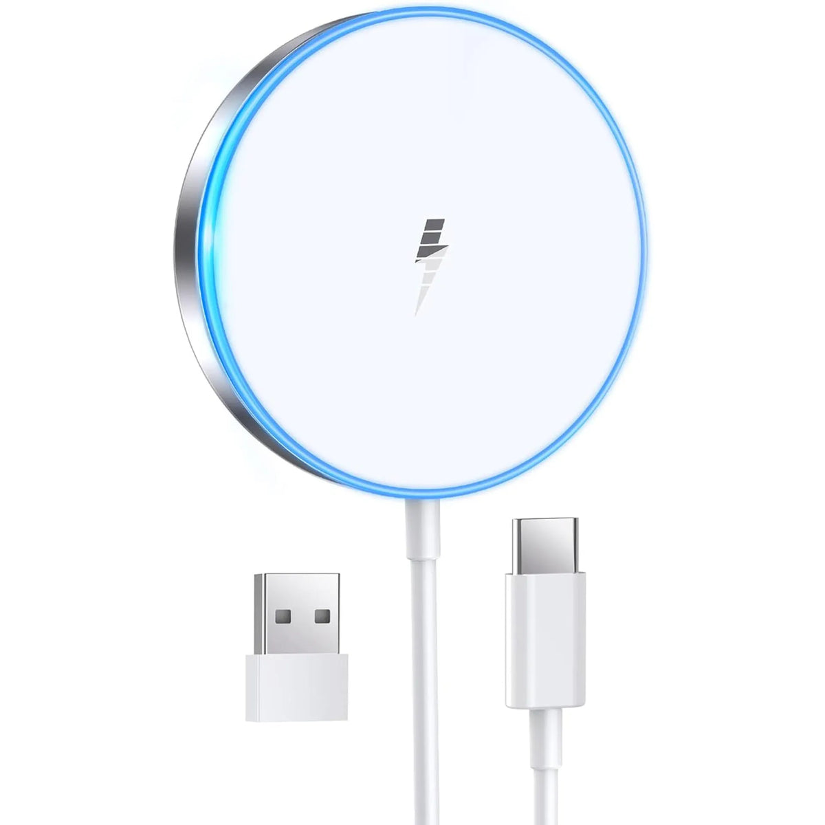 White single magnetic wireless charger for mobile phone, universal style, 1pc pack