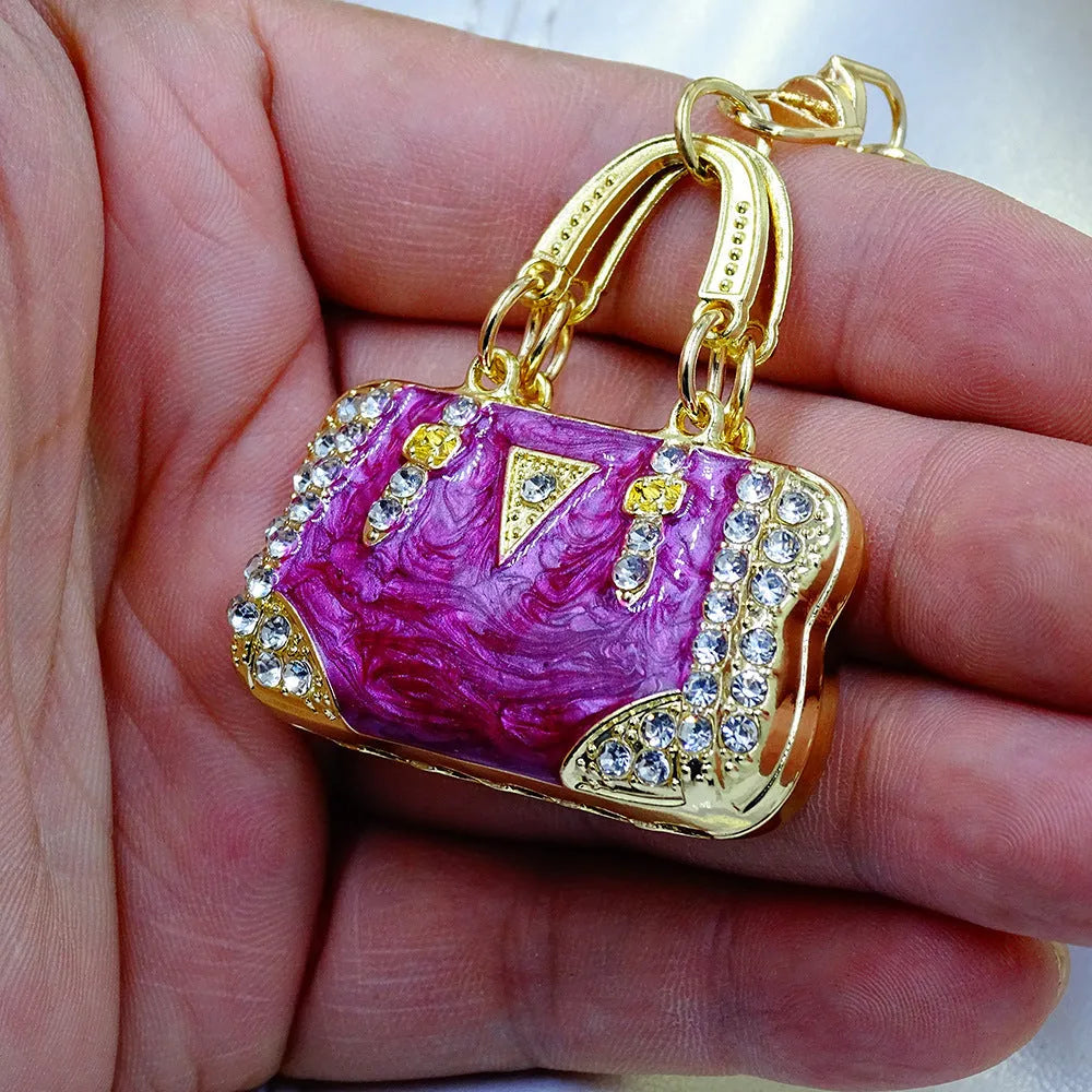 Alloy pendant keychain with enamel diamond cloud pattern in gold colour on keyring