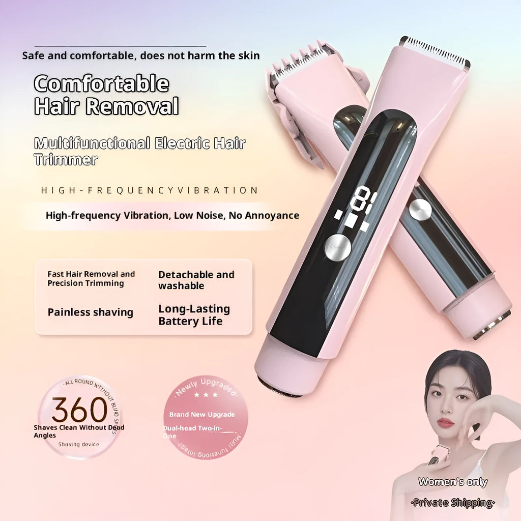 Women's dual motor USB rechargeable electric shaver for whole body hair removal, fully washable, removable cutter head