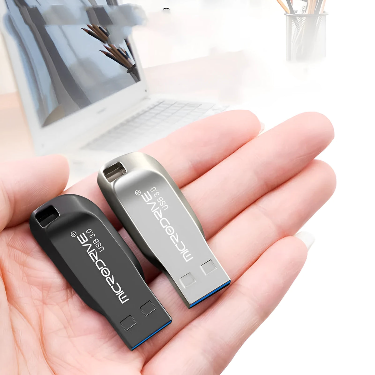 Metal waterproof USB 3.0 flash drive 64GB in black or silver grey with spin design