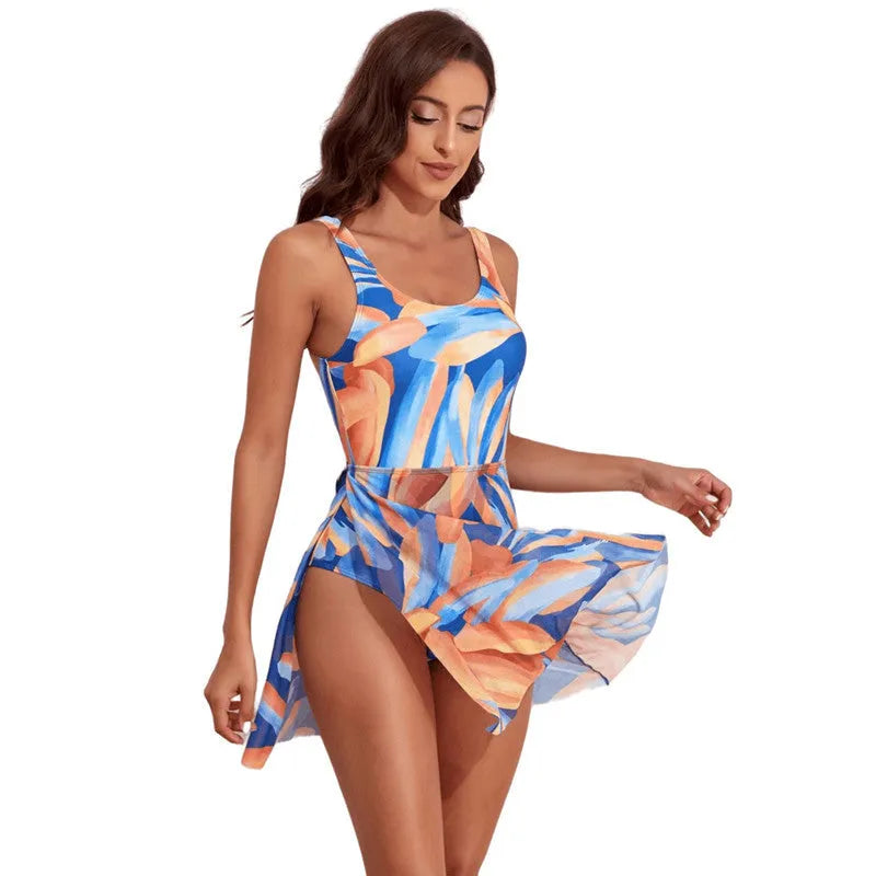 Women's single-shoulder one-piece swimsuit with digital floral pattern and slim waist