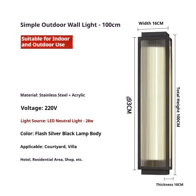 Stainless steel outdoor wall lamp with waterproof construction for garden and courtyard lighting