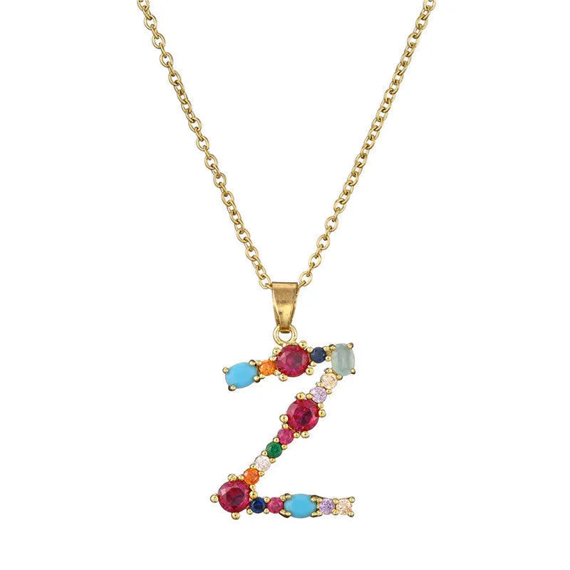 Copper micro-set zirconium English letter initial pendant with matching chain, light luxury style