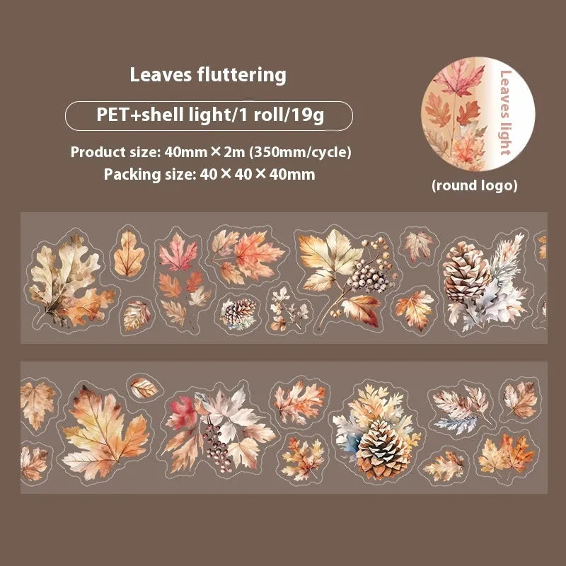 Decorative sticker roll with six natural leaf designs including ginkgo and maple patterns for hand accounts