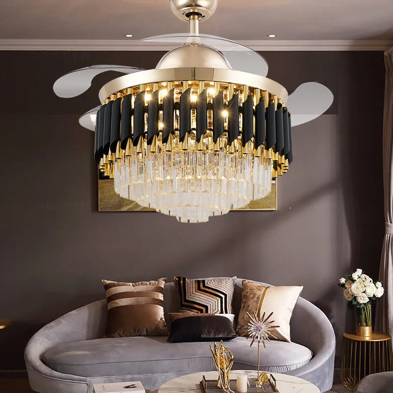 Crystal chandelier ceiling fan light with remote control in 42 or 48 inch size options