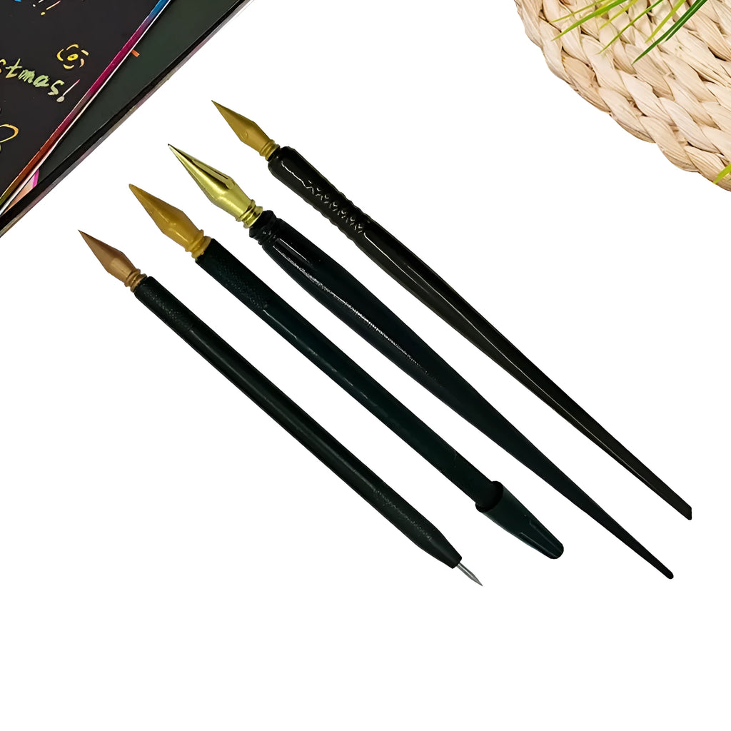 Scratch art brush and pen set for children's crafts with PS plastic construction