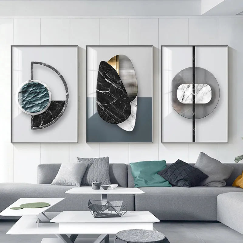 Abstract geometric pattern canvas wall art painting in modern colours on stretched canvas