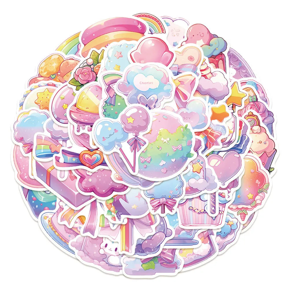 Pack of 50 cute candy-coloured decorative waterproof stickers for planners and journals.