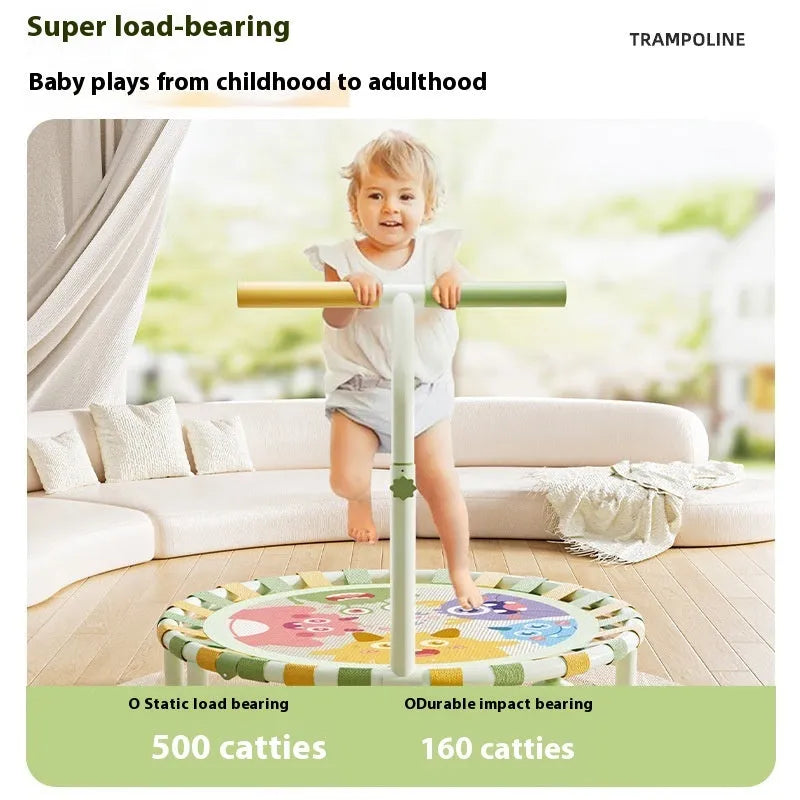 Foldable children's indoor trampoline with alloy frame and Little Monster Park shape, one bounce bed included