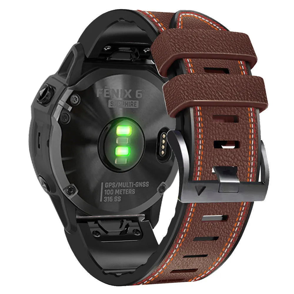 Silicone leather quick release watch strap for Garmin Fenix watch in black