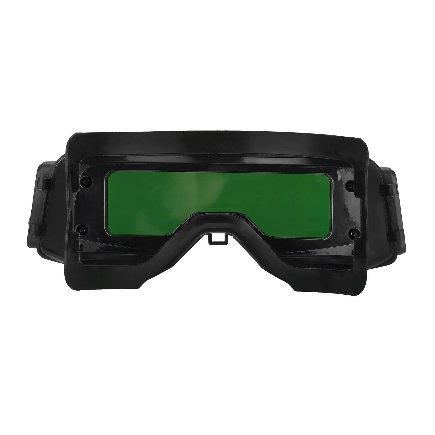 Black automatic darkening welding mask showing the large rectangular viewing lens.