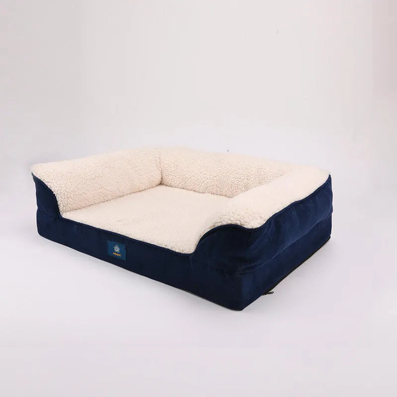 Navy blue plush polyester pet sofa bed cushion style for dogs and cats 50x65x18cm