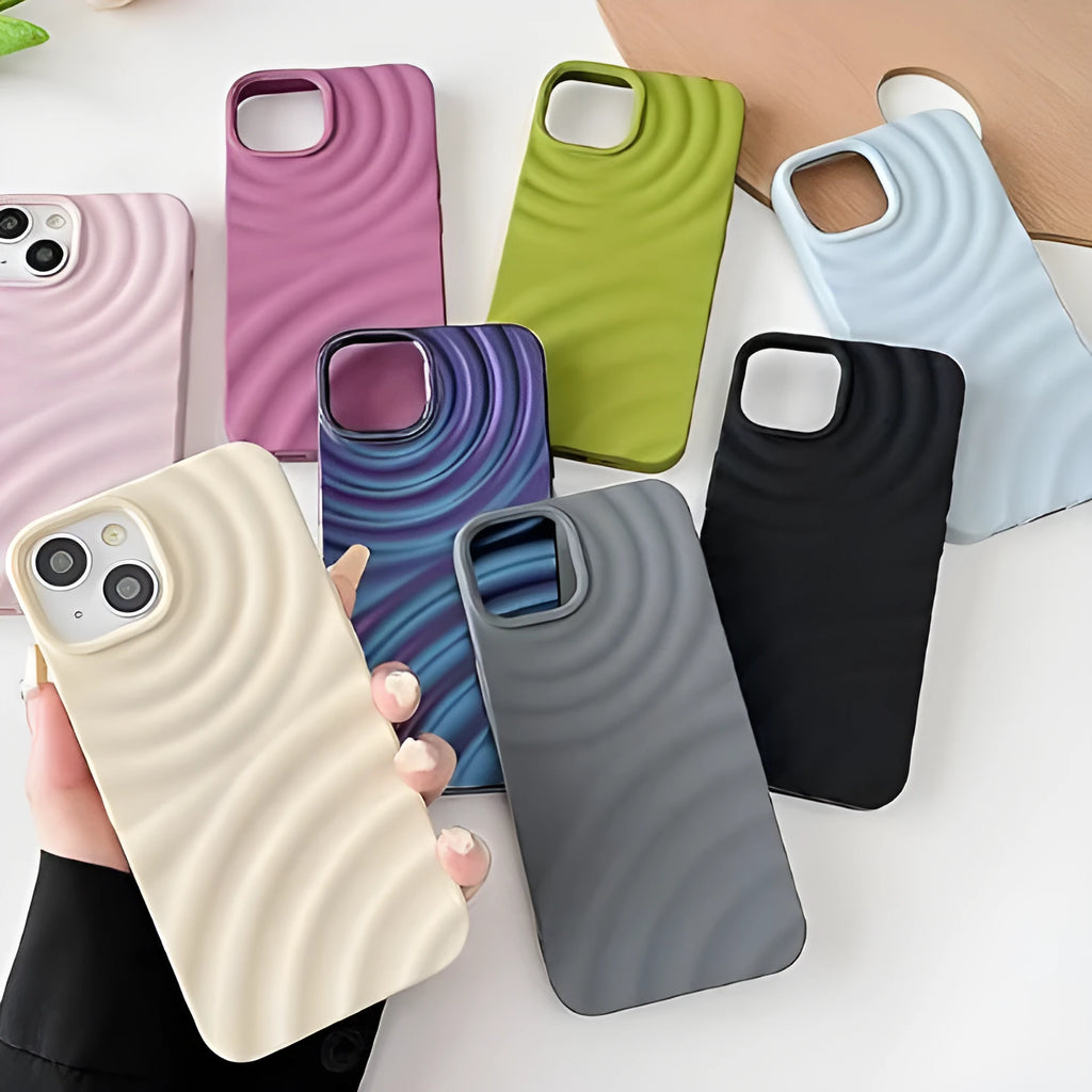 Creative water ripple TPU phone case for iPhone with anti-fingerprint finish in corrugated black