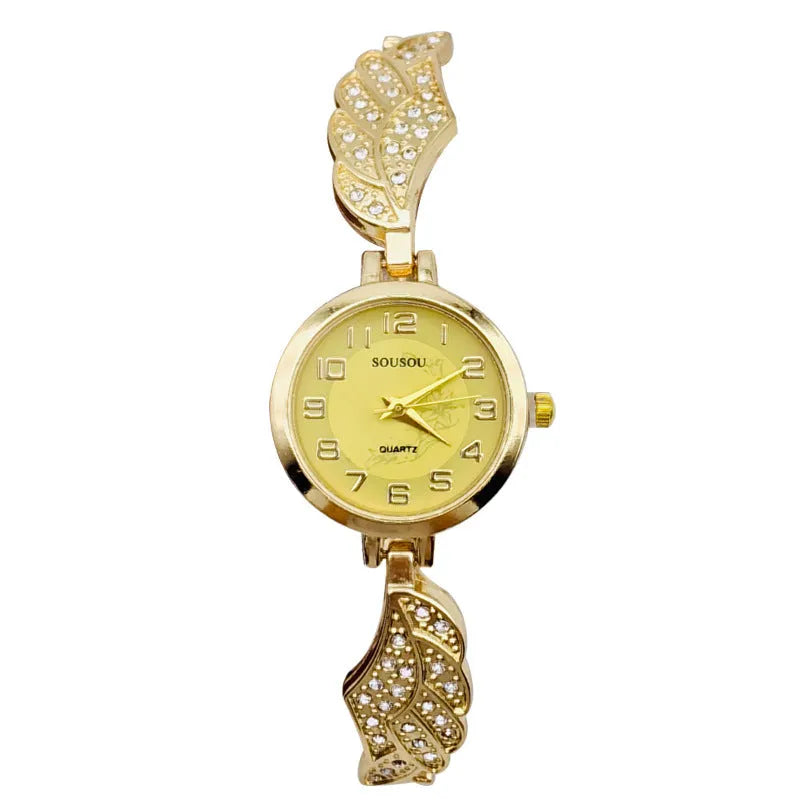 Stainless steel women's watch with round dial and vachette clasp in gold colour option