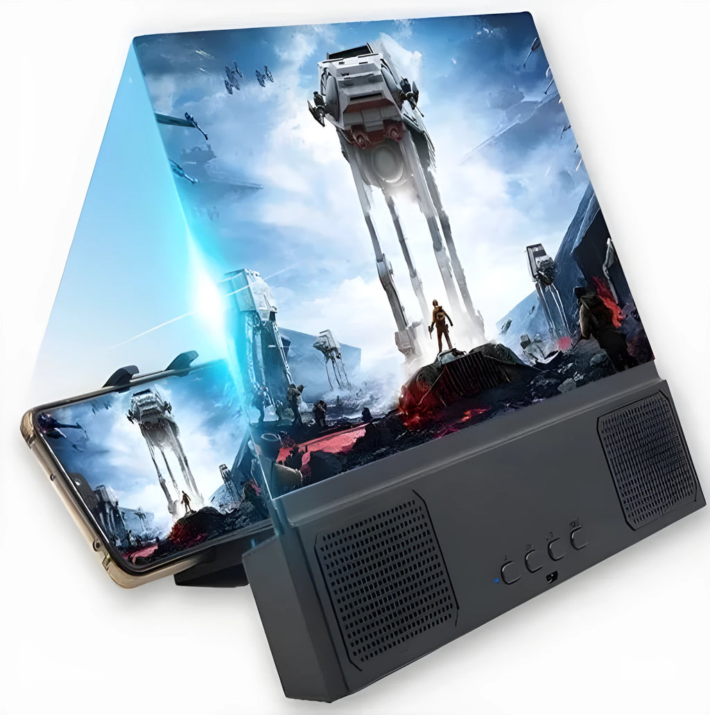 12-inch mobile phone screen amplifier with black ABS housing and a large acrylic lens.