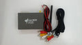 Black Car Mirror Link Box Wi-Fi AV converter kit with host unit, power cable, antenna, and AV cable