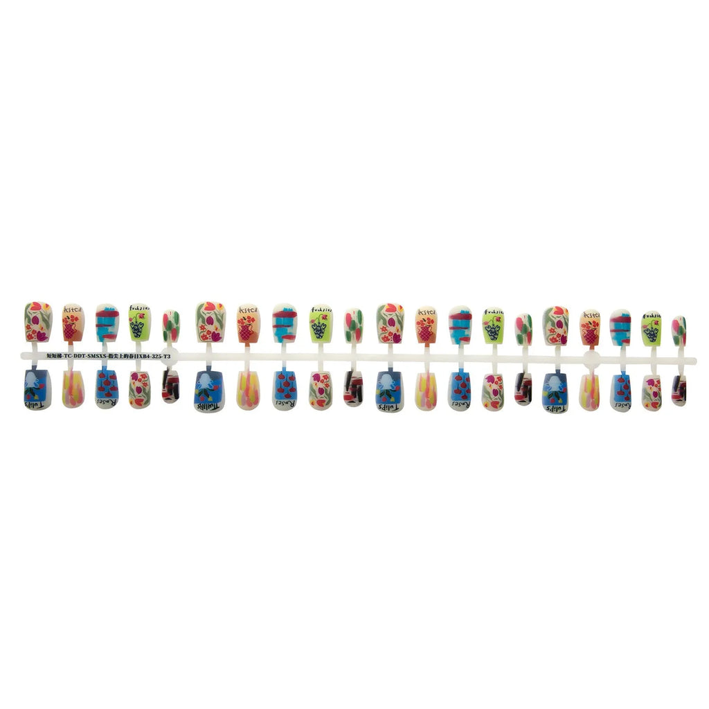 Spring suede frosted seal nail art stickers for ladies, 40 pieces, short ladder shape, ultra-thin seamless sweet Chinese style design