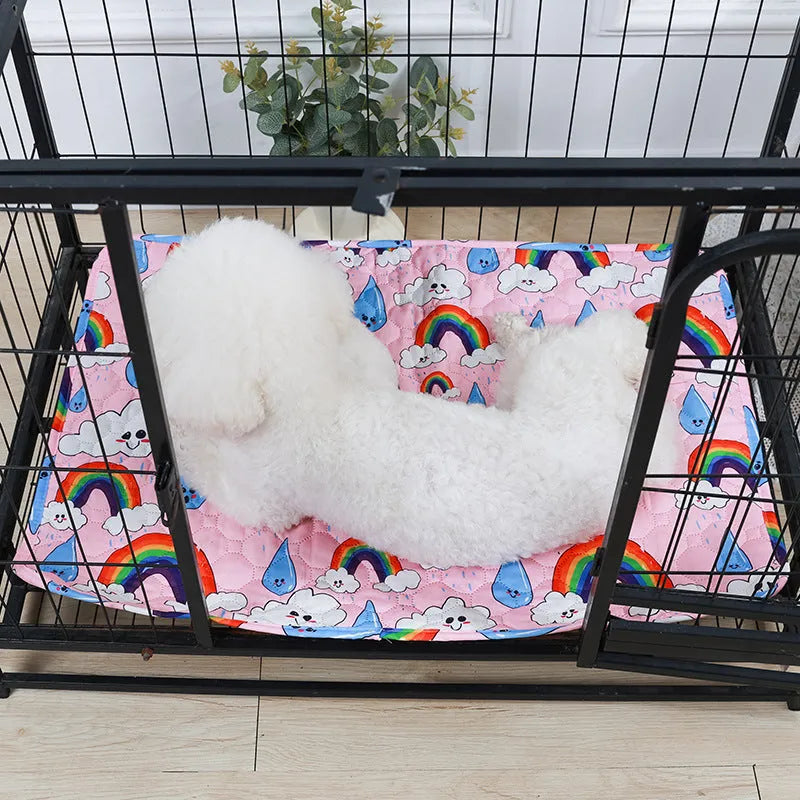 Reusable waterproof pet urine pad with animal print design and non-slip cloth backing