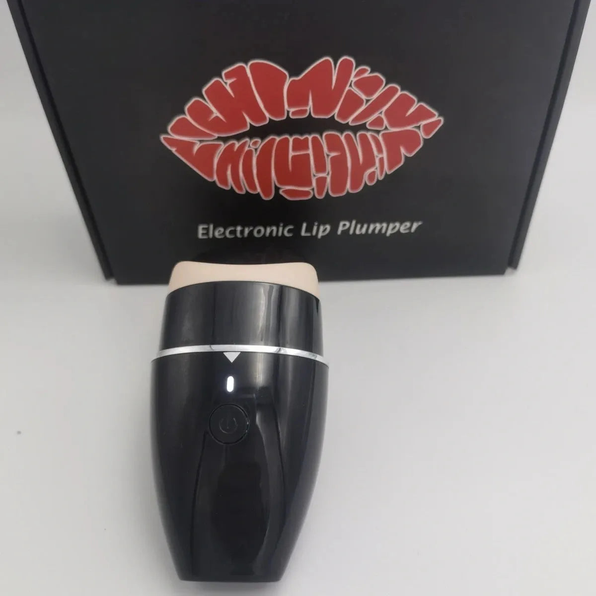 Black electric silicone lip plumper device with 3-speed adjustment and USB charging cable