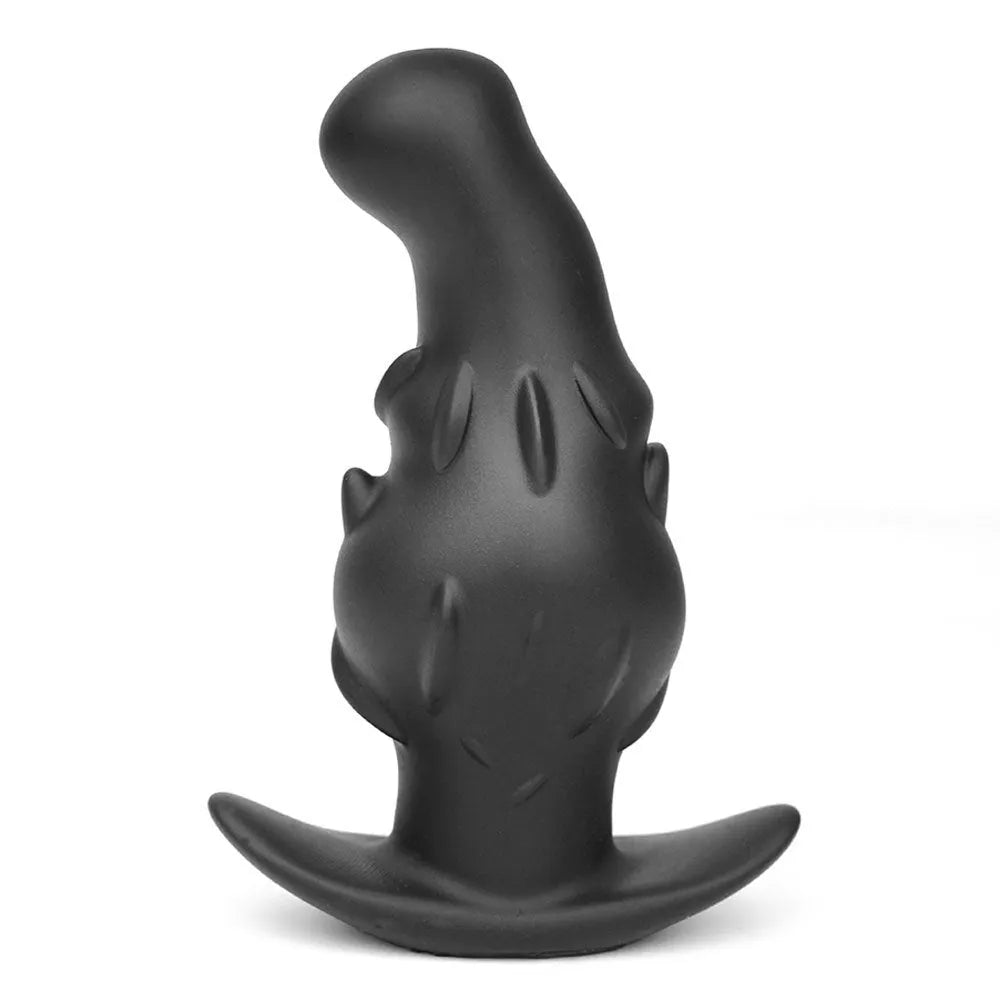 Adult unisex silicone masturbator in purple, gold, or black, available in S, M, L, XL sizes.