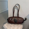 Sausage dog crossbody bag coffee brown retro frosted horizontal square PU handbag with single shoulder strap