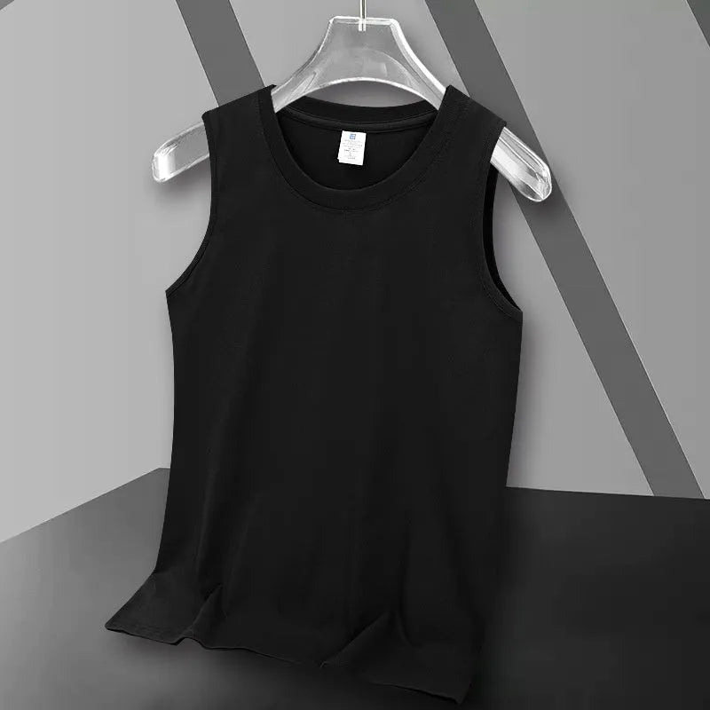 Cotton heavy vest summer sleeveless loose fit solid colour round hem Korean style