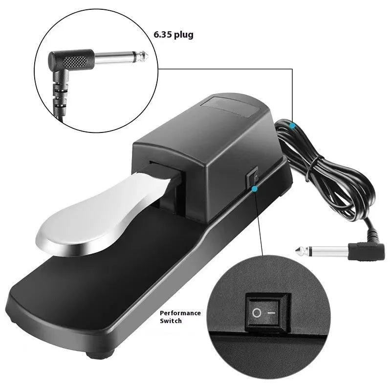 Universal single leg sustain pedal for electronic keyboards made from black ABS plastic