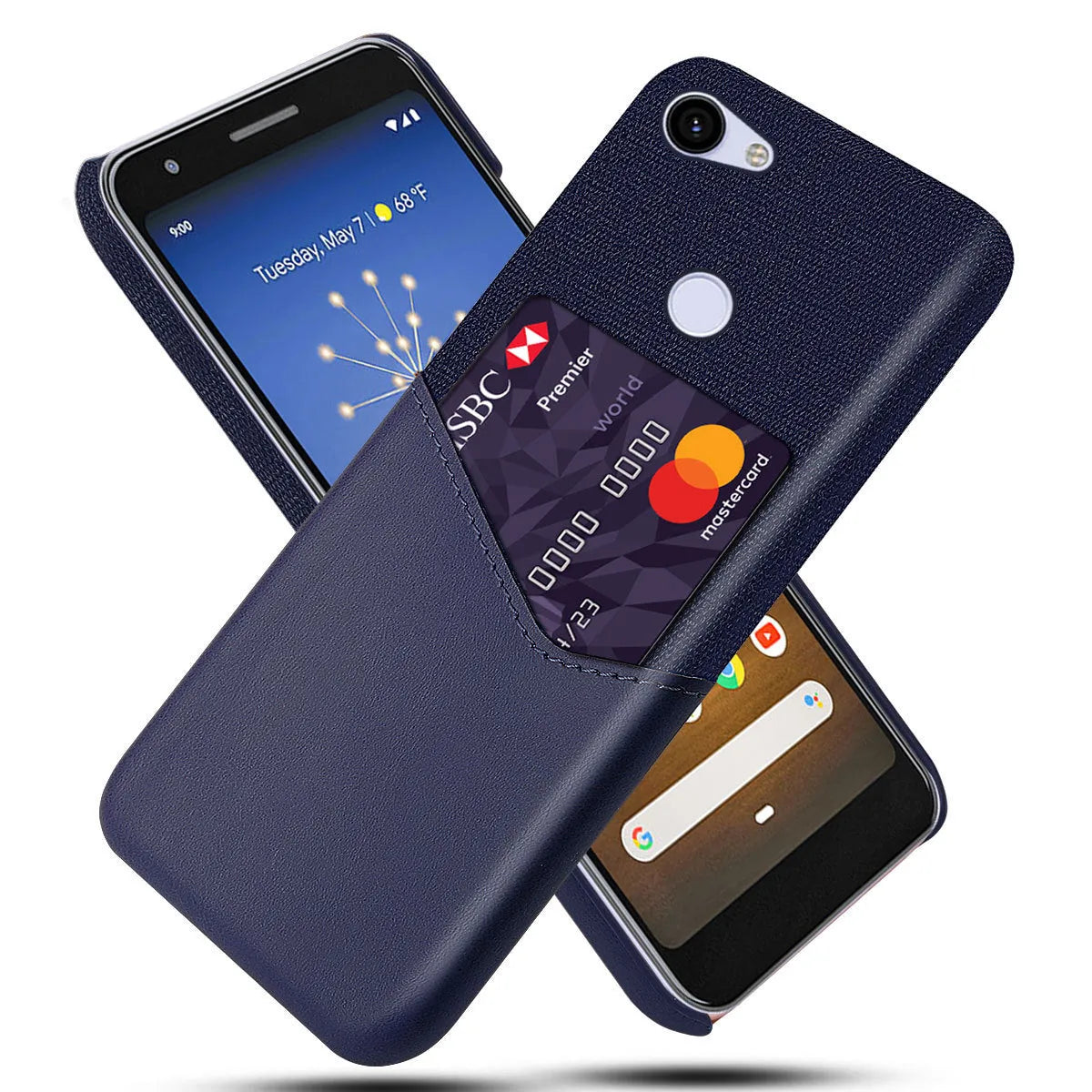Google Pixel leather phone case in solid colours on a table.