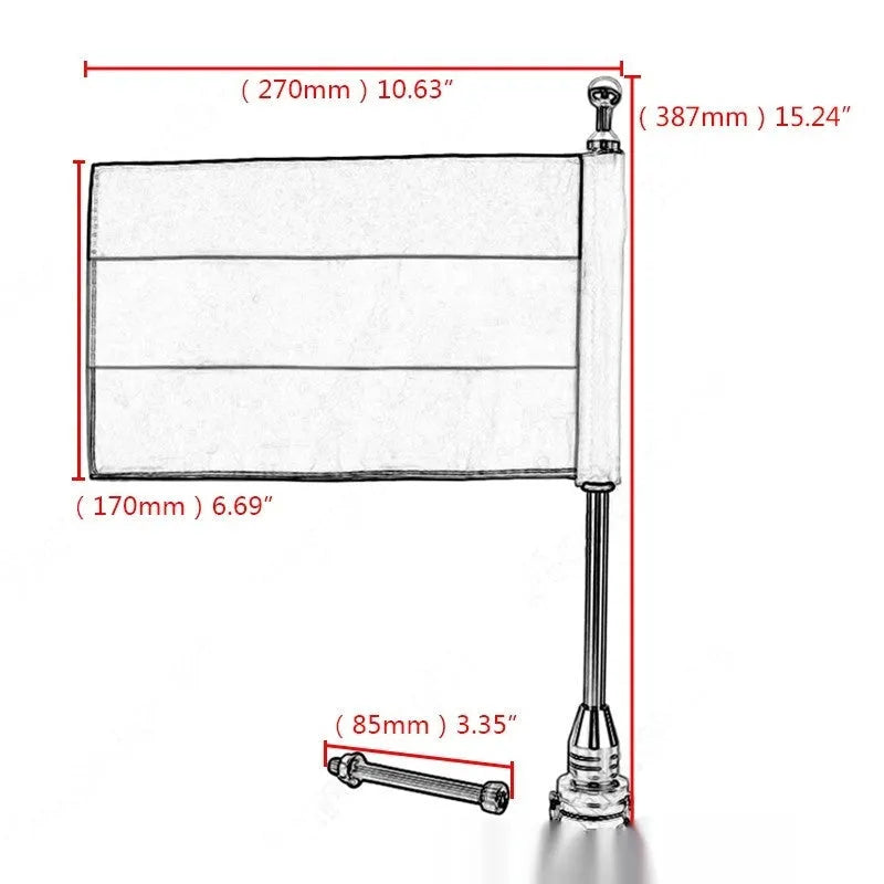 Silver electroplated tail box flagpole mounted on commercial vehicle parcel rack with German flag