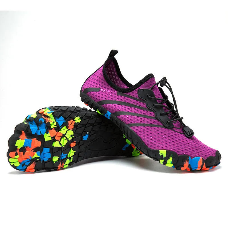 Fast drainage beach swimming shoes with mesh fabric upper and rubber sole in army green colour