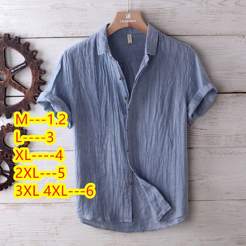 Men's solid colour retro distressed linen shirt in white with relaxed fit and button front