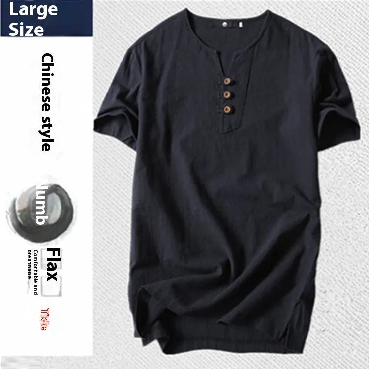 Loose cotton short sleeve T-shirt for men in apricot, pullover style, size M to 9XL