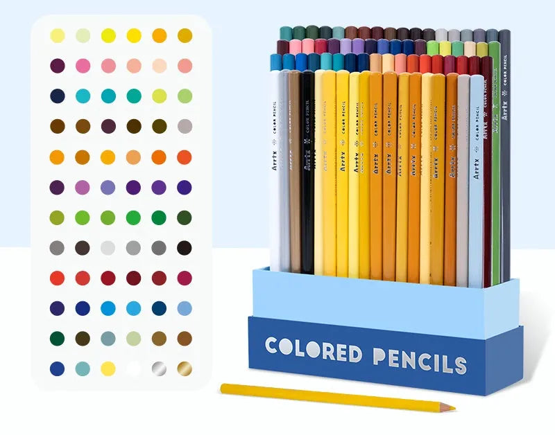 Box containing 72 coloured pencils with basswood barrels for art drawing and sketching.