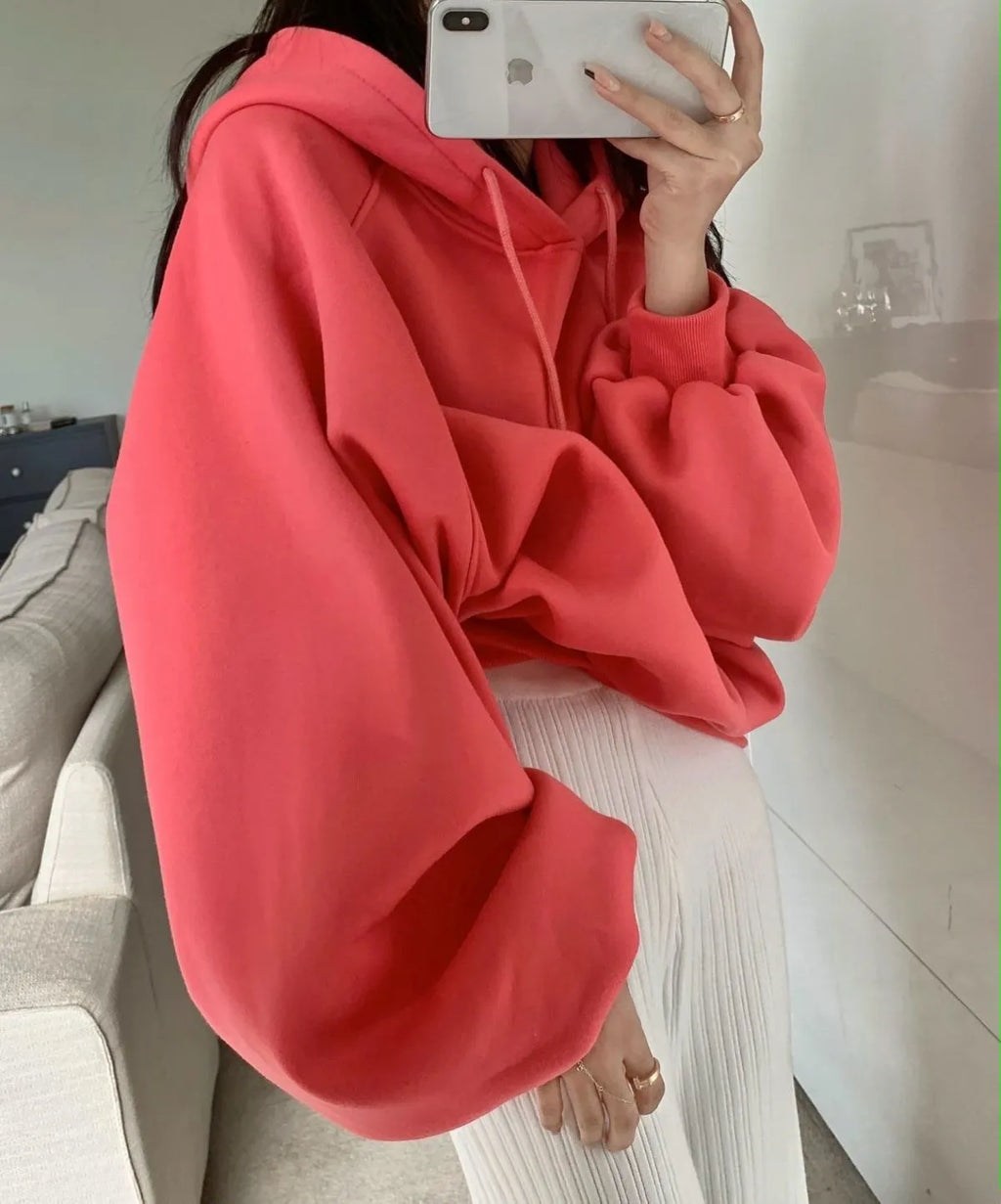 Watermelon red sleeveless hooded sweater for women made from mulberry silk, loose fit.