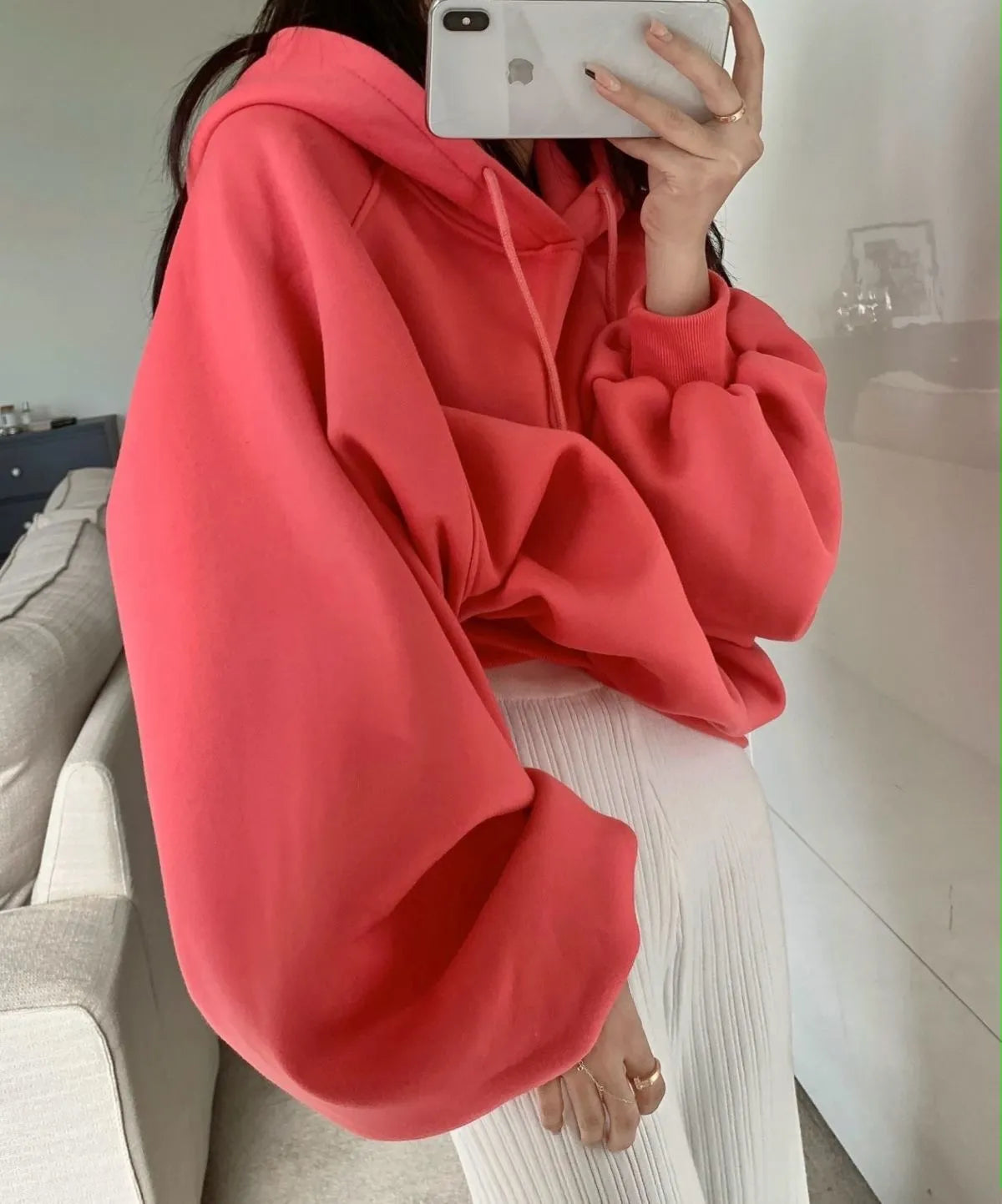 Watermelon red sleeveless hooded sweater for women made from mulberry silk, loose fit.