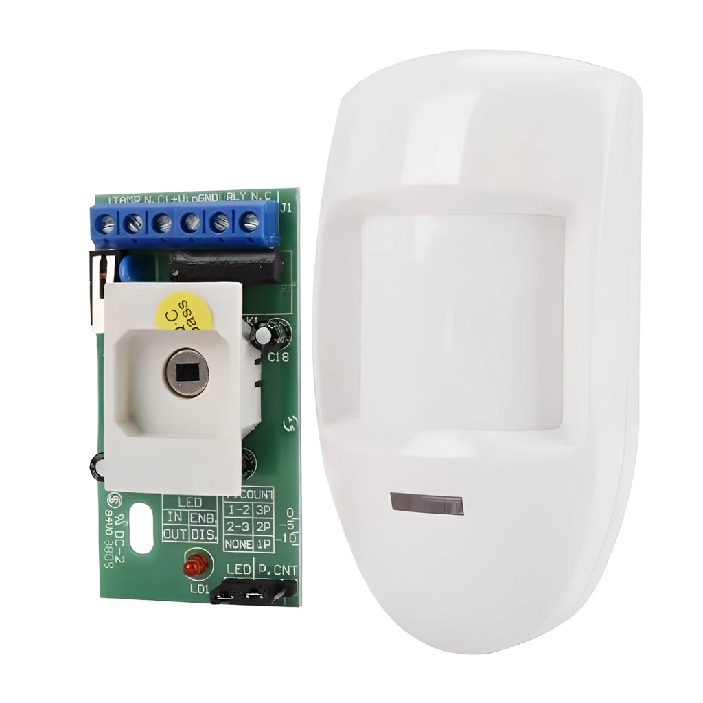 White wired PIR motion sensor, wall mounted, 120 degree, 6-10 m detection, NC relay alarm detector