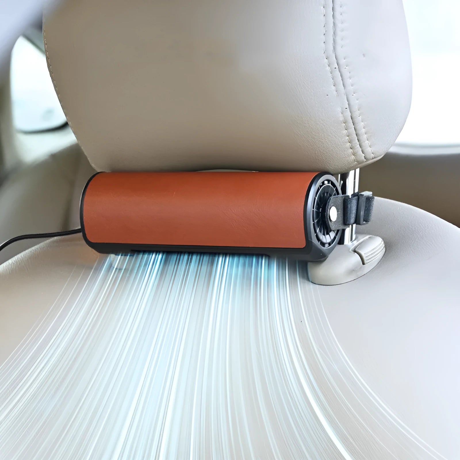 USB power cable and compact black car fan unit for rear seat mounting