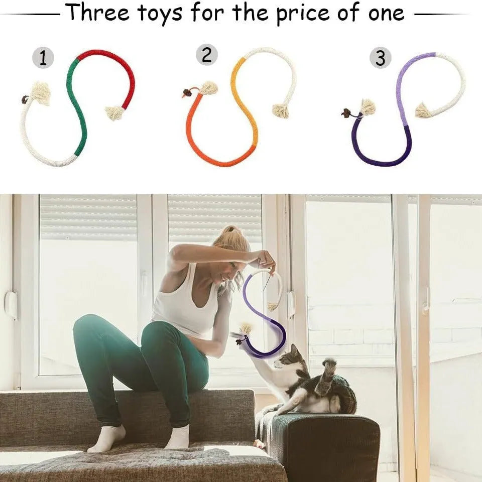 70cm cotton cat bite rope toy in purple, orange, or red/green colours for chewing and play