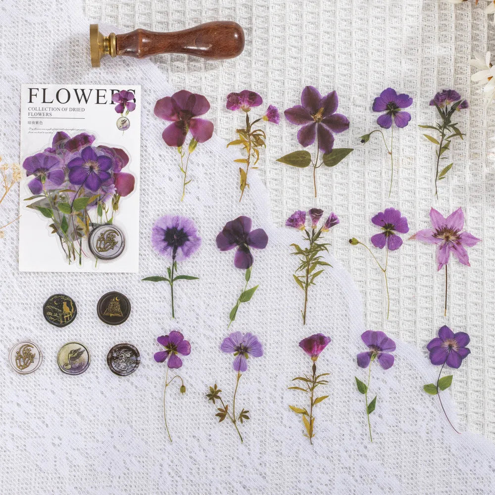 Creative dried flowers journal decoration sticker package showing eight modern art design styles